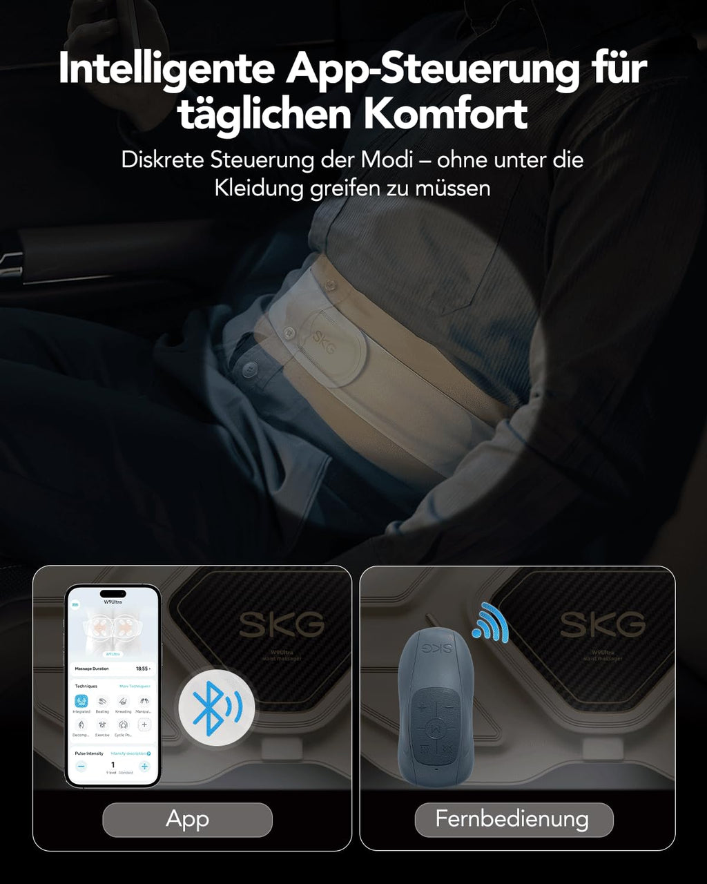 Massagegürtel für den unteren Rücken W9 Ultra mit Knetmassage, 850nm-NIR-Wärme und App-Steuerung, kabellos