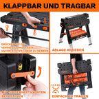 Klappbare 2-in-1 Werkbank und Sägebock 454 kg Belastbarkeit mit 4 Schraubzwingen 6-fach höhenverstellbar