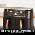 Heißluftfritteuse 9,5 L mit 2 Fächern und 6-in-1-Funktionen Dual Zone Airfryer mit Silikonzange Antihaftbeschichtung