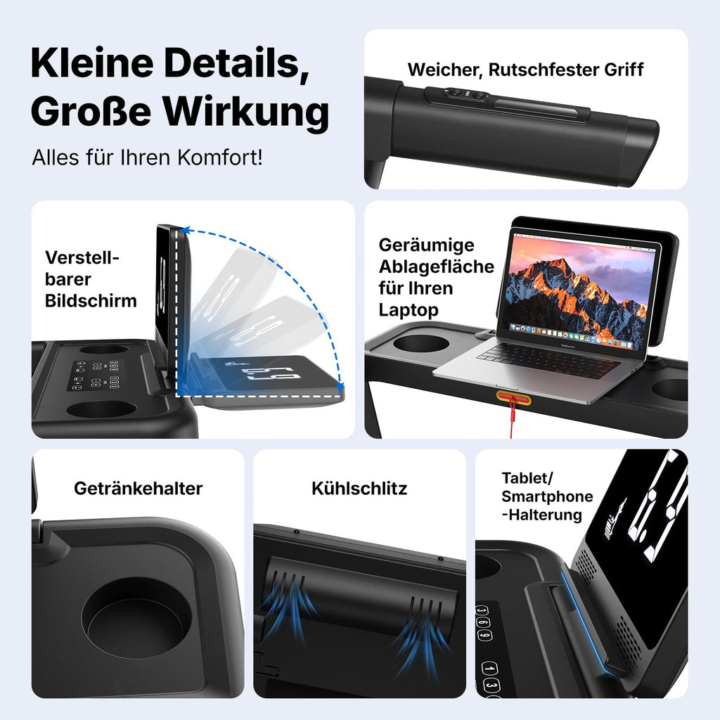 Laufband für Zuhause mit 15% automatischer Steigung, 2,5 PS Motor und 108x42 cm Lauffläche, klappbar