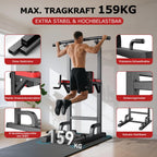 Power Tower Dip-Station mit Klimmzugstange, freistehend, 7-fach höhenverstellbar, bis 200 kg, inkl. Widerstandsband