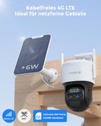 4K 3G/4G LTE Solar Überwachungskamera mit SIM Karte, 360° PTZ Auto-Tracking und KI-Erkennung für Menschen, Fahrzeuge und Haustiere