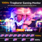 18,5 Zoll Tragbarer Monitor 1080P FHD IPS mit 100 Hz, 120 % sRGB, Lautsprechern, HDMI und USB-C für Laptop, MacBook, Surface, PC, Xbox, PS4/5