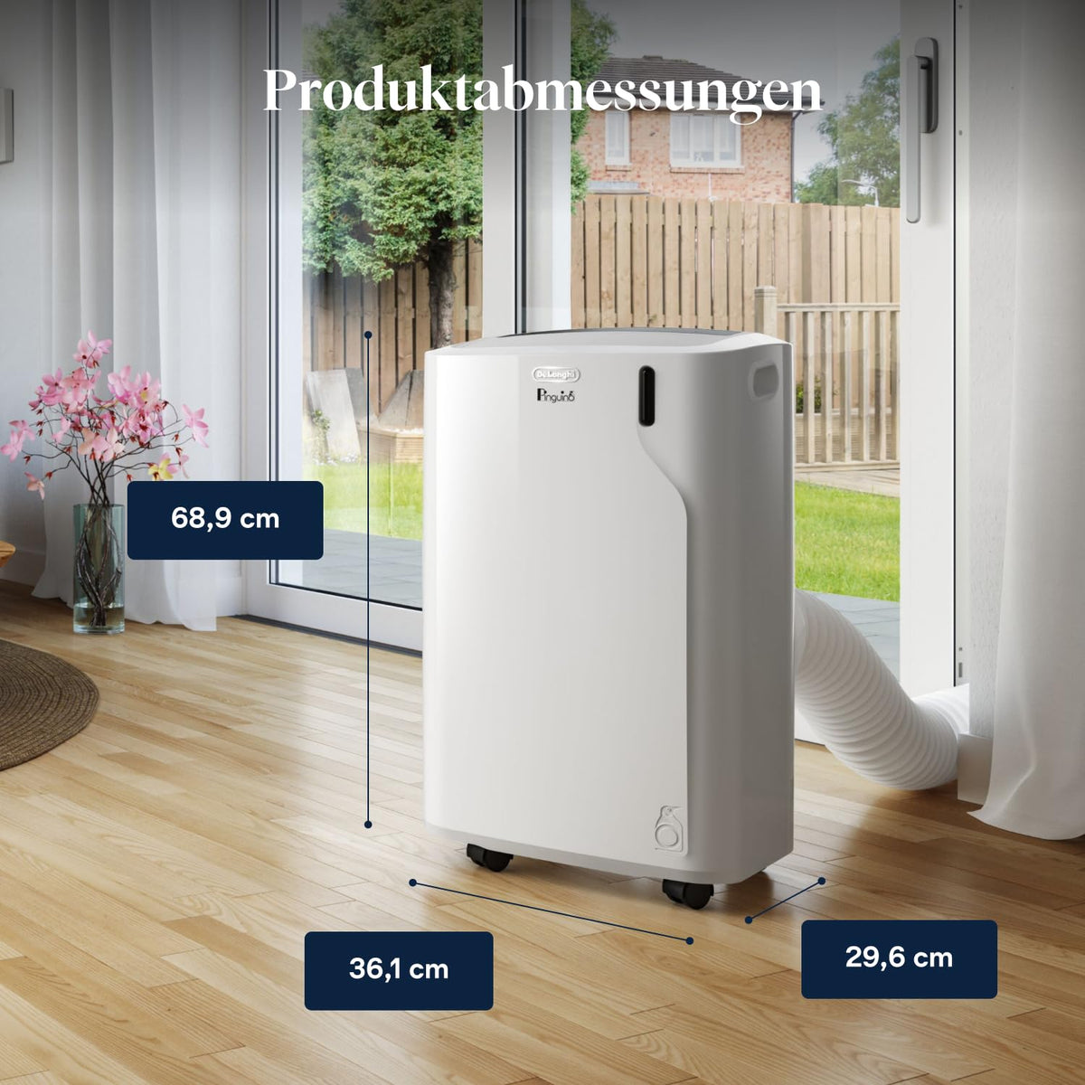 Mobiles Klimagerät Pinguino PAC EM82, 3-in-1 mit Luftentfeuchter und Ventilator, für Räume bis 27 m², 9400 BTU, Energieeffizienzklasse A, mit