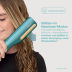 2-in-1 Haarglätter und Haartrockner SilkiPro mit Keramikplatten und 3 austauschbaren Kämmen, 230 °C, blau