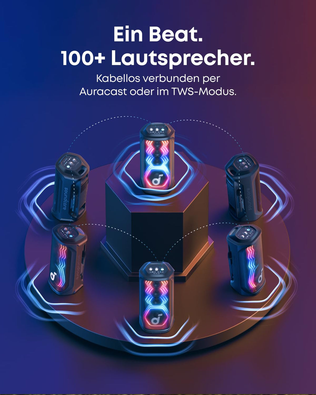 Partybox A31A3 200 W Bluetooth-Lautsprecher mit KI-Karaoke 12 Stunden Akkulaufzeit und 2 kabellosen Mikrofonen