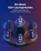 Partybox A31A3 200 W Bluetooth-Lautsprecher mit KI-Karaoke 12 Stunden Akkulaufzeit und 2 kabellosen Mikrofonen