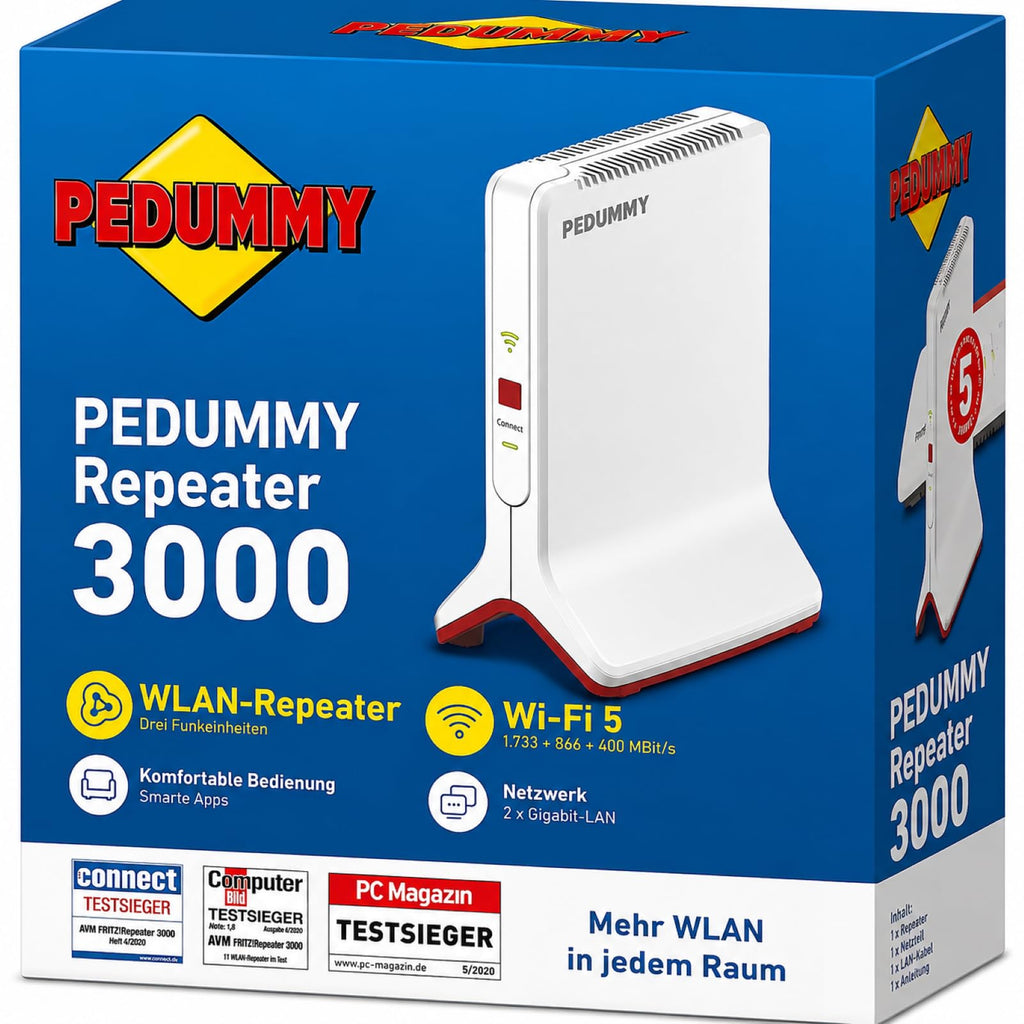 WLAN Repeater FRITZ!Repeater 3000 Tri-Band Mesh bis 3000 MBit/s mit 2 Gigabit-LAN-Anschlüssen und Netzwerkkabel