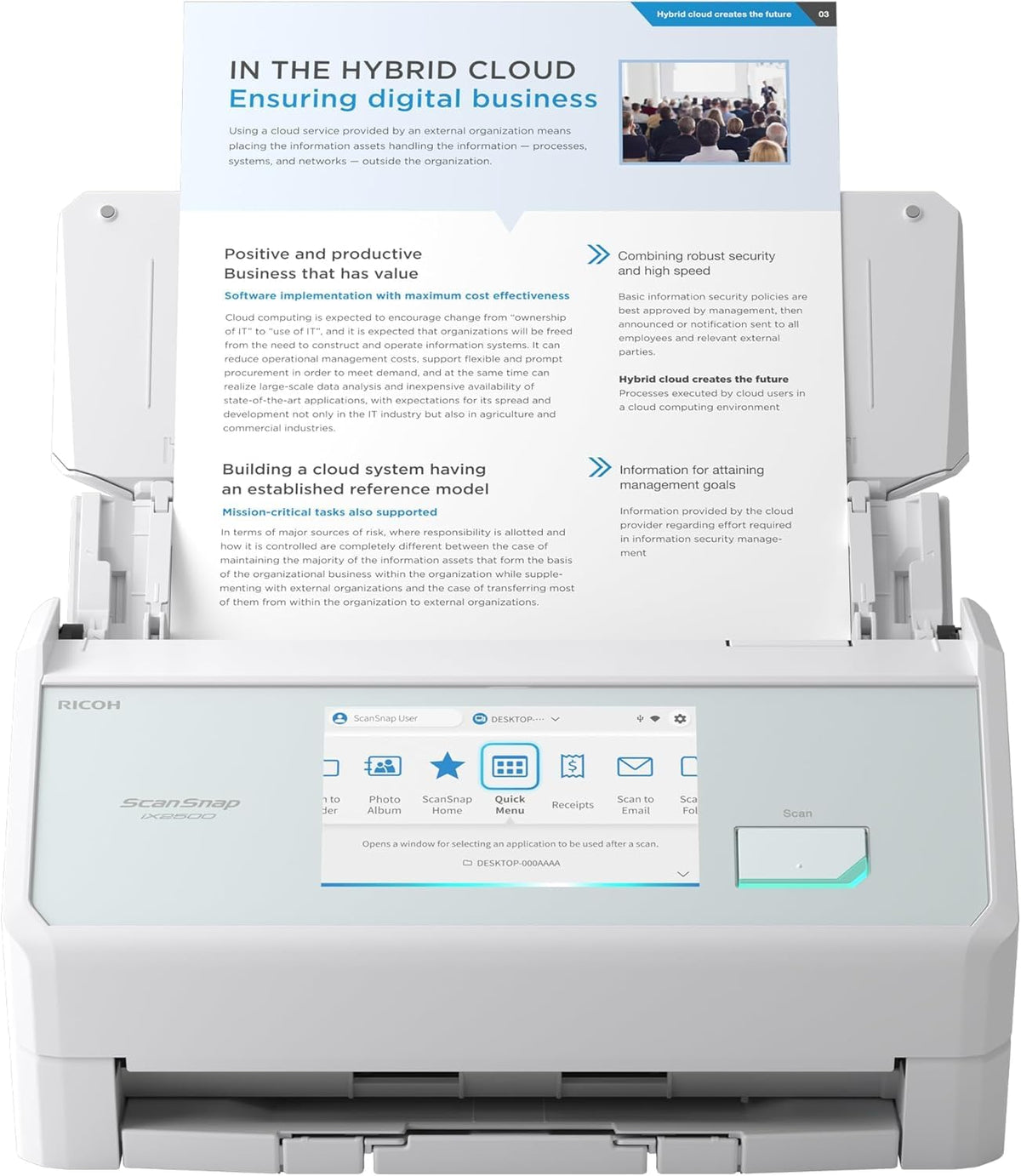 Dokumentenscanner iX2500 A4 mit Duplex-Scan, 45 Seiten pro Minute und 100-Blatt-ADF, 600 dpi, 5-Zoll-Touchscreen, WLAN, Bluetooth und USB 3.2