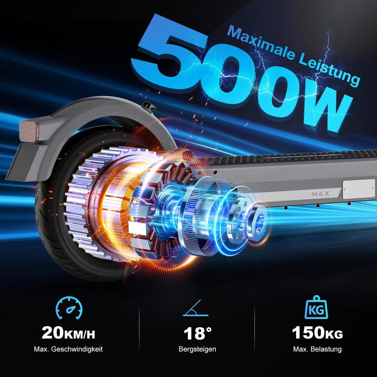 Elektroroller EV10S Max mit Straßenzulassung (ABE), faltbarer E Scooter für Erwachsene mit 500W Motor, 48V 15,6Ah Akku, bis zu 80 km Reichweite und