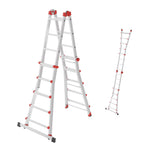 Multifunktionsleiter Alu 4x5 Sprossen mit Sicherheitsgelenken und Rastgriffen, höhenverstellbar bis 150 kg