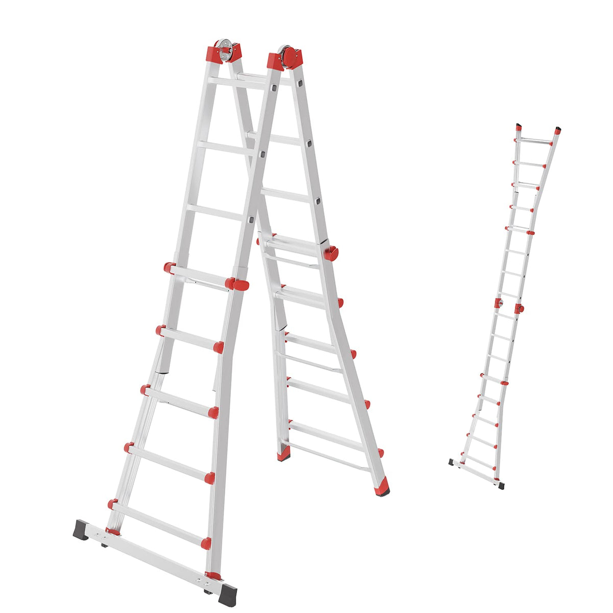 Multifunktionsleiter Alu 4x5 Sprossen mit Sicherheitsgelenken und Rastgriffen, höhenverstellbar bis 150 kg