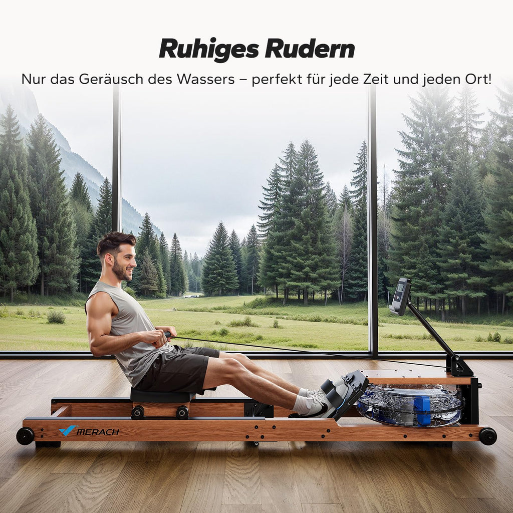 Wasser-Rudergerät aus Holz für Zuhause, 180° klappbar mit 15-Liter-Wassertank und 180 kg Tragkraft