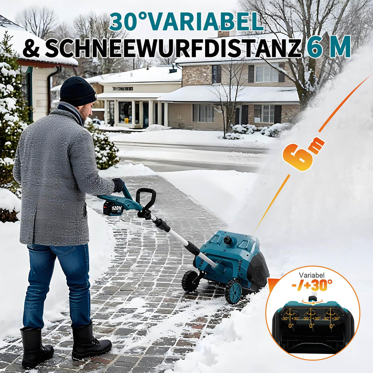 Akku-Schneefräse für Makita 18V Akku, 1000W Bürstenlos mit Rollen, 32 cm Arbeitsbreite und 18 cm Schneehöhe
