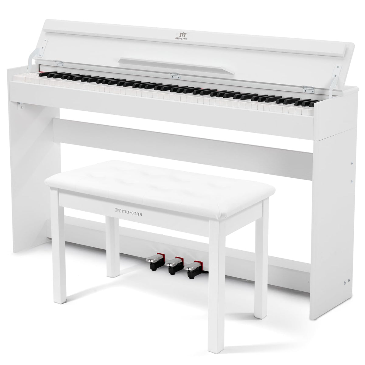 Digitalpiano-Set mit 88 halbgewichteten Tasten, Klavierhocker und 3 Pedalen in Weiß