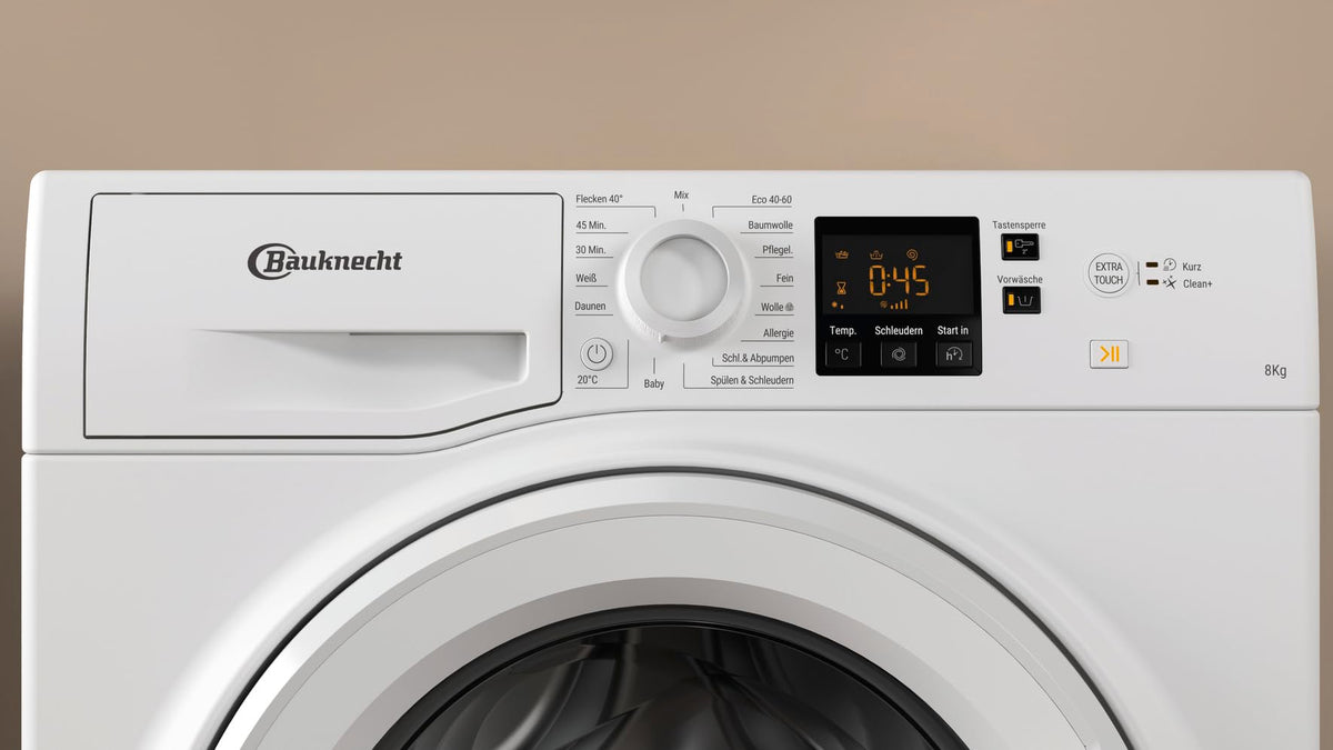 Waschmaschine Frontlader 8 kg Energieeffizienzklasse A mit Anti-Allergie-Programm, Wolleprogramm und Kurz 45