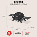 Kompakter Gasgrill Q 1200N mit klappbaren Seitentischen und 2,93 kW Brenner, schwarz