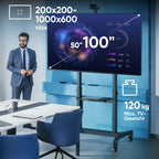 Rollbarer TV-Ständer TS1991-B für 50–100 Zoll bis 120 kg VESA 200x200–1000x600 höhenverstellbar neigbar mit AV- und Webcam-Ablage