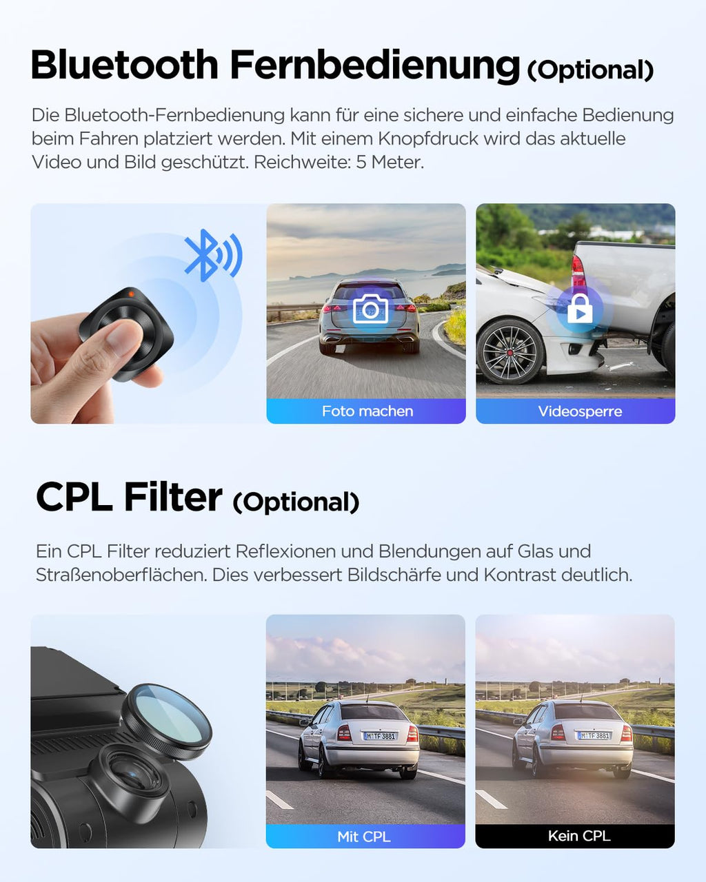 Dashcam A229 Plus 2CH Dual 2K HDR STARVIS 2 5 GHz WLAN GPS Sprachsteuerung 140° Sichtfeld
