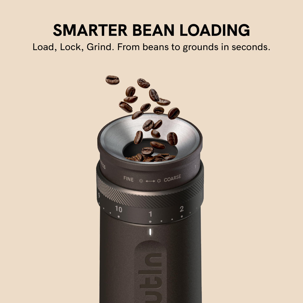 Elektrische Kaffeemühle Fino mit Kegelmahlwerk aus Edelstahl, 28 Mahlgrade, USB-C, tragbar, Tundra Brown