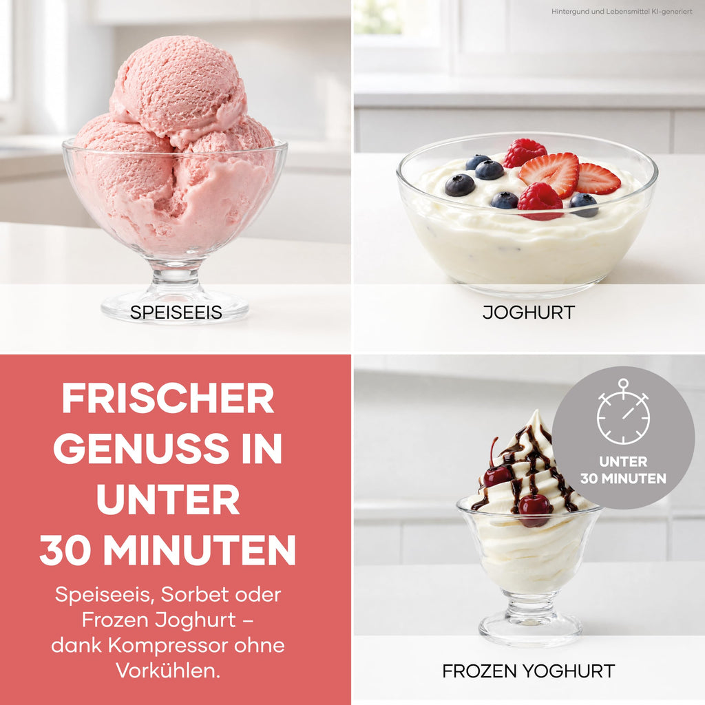 Eismaschine und Joghurtbereiter 2-in-1 mit Kompressor, 1,2 L, EZ 7407, inkl. Rezeptbuch