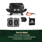 Tragbarer Gasgrill Wayne mit 2 Brennern, 4,4 kW, Aludruckguss, Gusseisenrosten und Abdeckhaube
