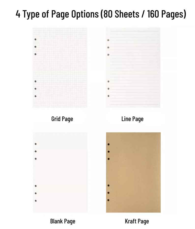 A6/A5 Gelbe Tulpe Planer mit 6 Ringen, Wiederauffüllbares Notizbuch, 80 Seiten Blank/Grid/Line/Kraft