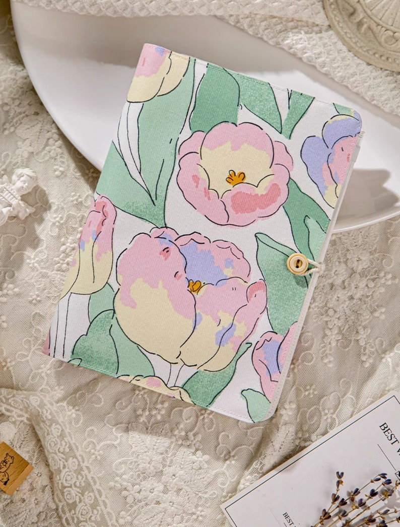 A6 A5 Tulip Floral Planer Journal mit 6-Ring-Ordner, nachfüllbar, 80 Kraftpapier-Blätter, handgefertigt