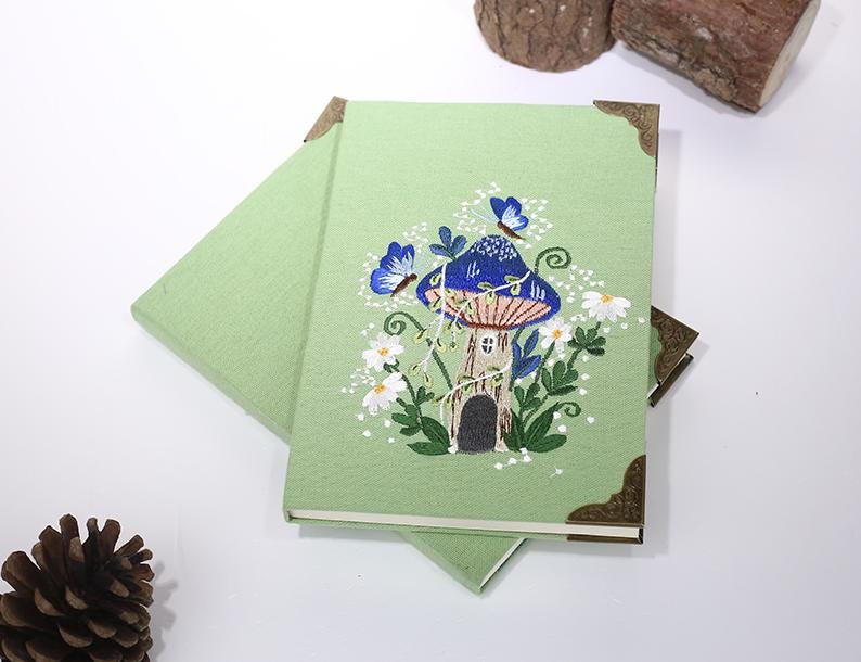 Floral Embroidery Journal: Leinen Notizbuch A5, handgemachtes Gästebuch, 180 Seiten