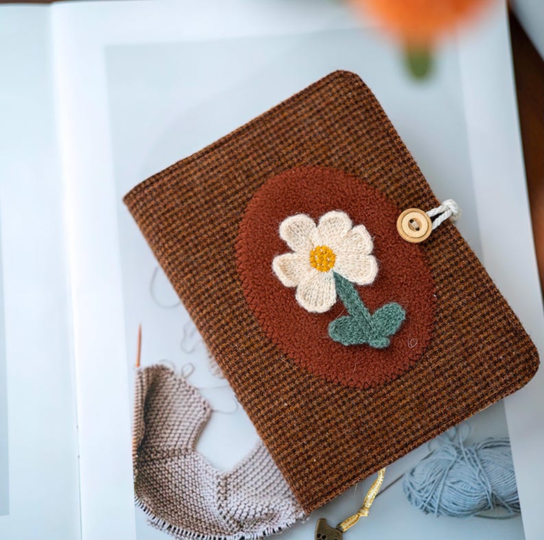 A5 A6 Loseblatt Notizbuch mit Stoffbezug, handgefertigtes Woll-Notizbuch, Hardcover Journal mit besticktem Blumenmuster, 120 Seiten