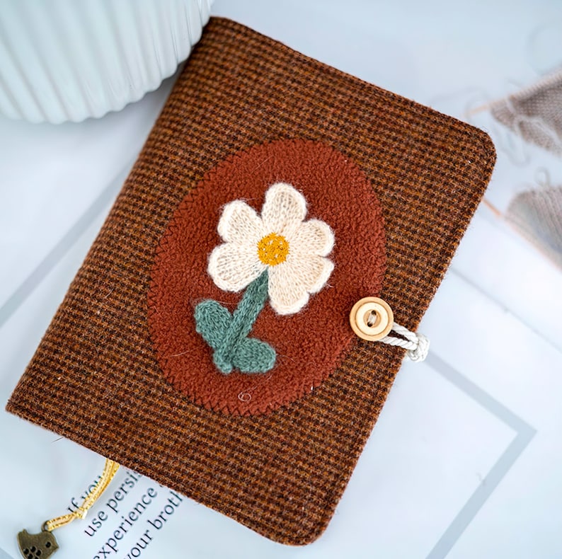 A5 A6 Loseblatt Notizbuch mit Stoffbezug, handgefertigtes Woll-Notizbuch, Hardcover Journal mit besticktem Blumenmuster, 120 Seiten