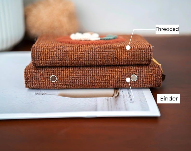 A5 A6 Loseblatt Notizbuch mit Stoffbezug, handgefertigtes Woll-Notizbuch, Hardcover Journal mit besticktem Blumenmuster, 120 Seiten