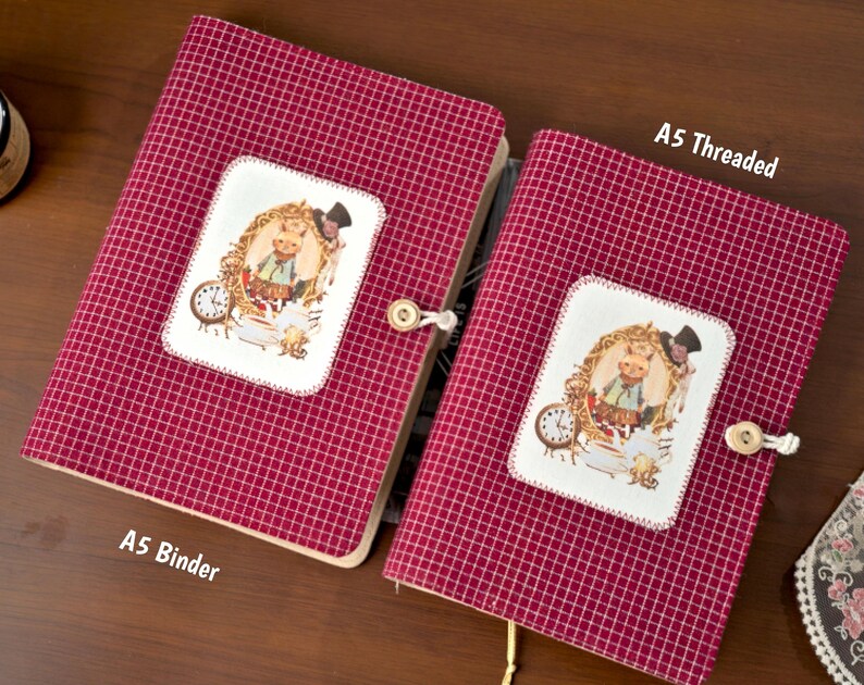 Handgemachtes Stoffbuch Vintage Patchwork Kaninchen Design - A5/A6 Loseblatt & Drahtgebunden