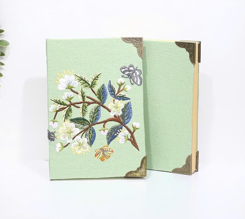 Besticktes Leinen Notizbuch A5 - 180 Seiten, Blumenmuster