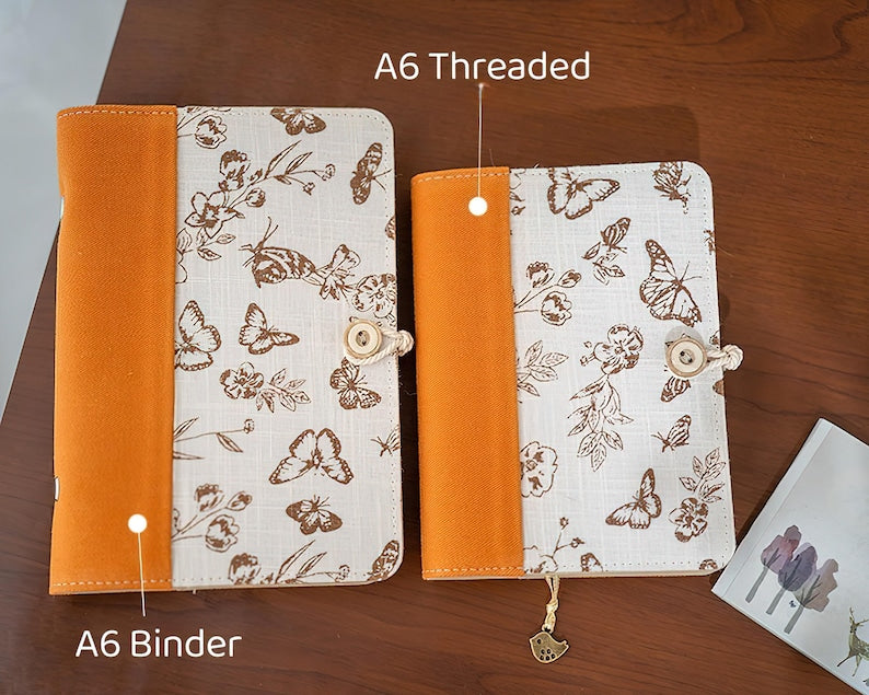 A5 A6 Vintage Schmetterling Binder Ringe Journal, Stoff Hardcover Notizbuch, austauschbare Einsätze