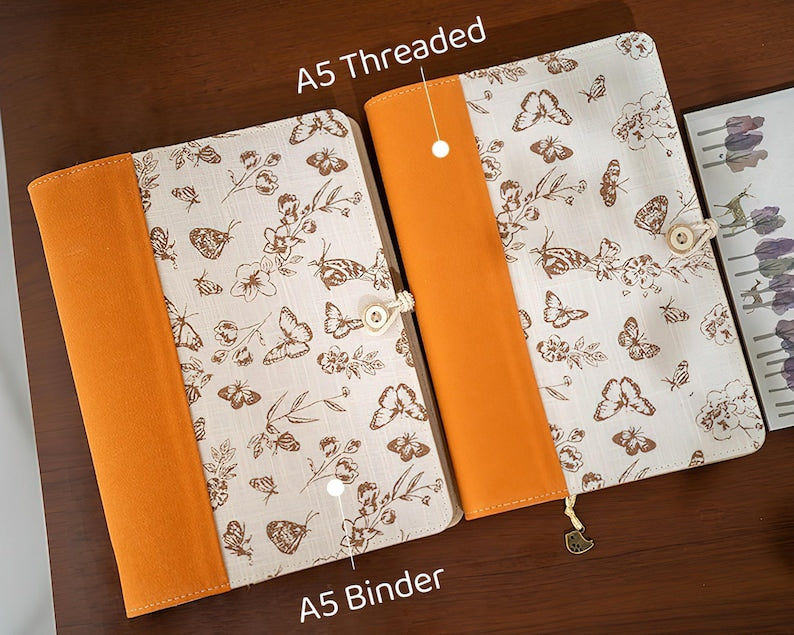 A5 A6 Vintage Schmetterling Binder Ringe Journal, Stoff Hardcover Notizbuch, austauschbare Einsätze
