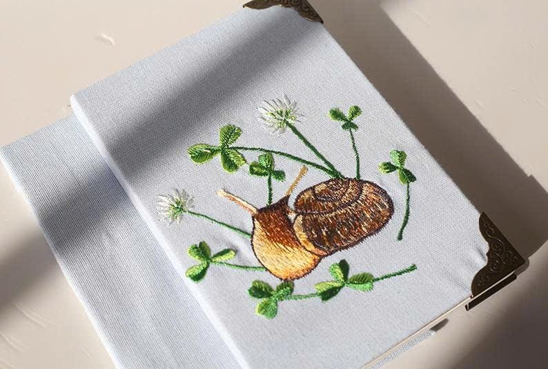 Tagebuch mit Schnecken‑Stickerei – Leinen‑Gästebuch A5, 180 Seiten