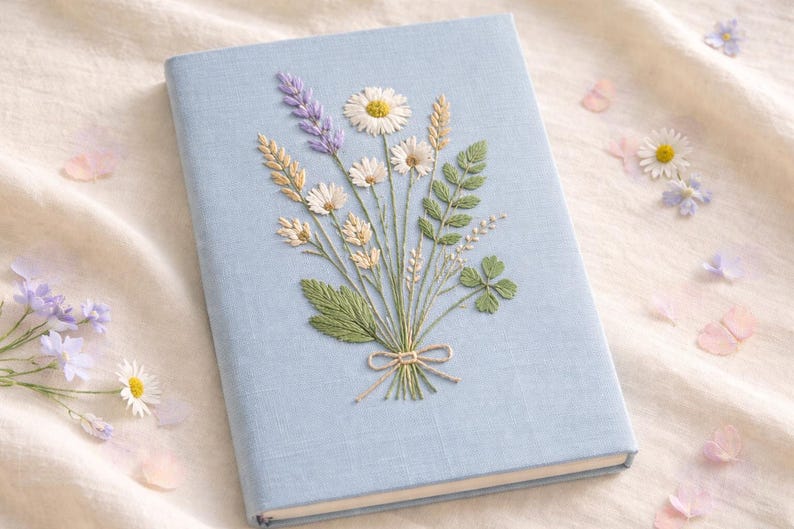Handbesticktes Blumen Notizbuch A5 A6 Leinen Stoff Hardcover Journal
