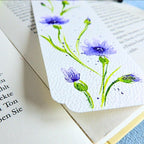 Aquarell Lesezeichen mit blauen Kornblumen, handgemalt, Unikat, 17x5,5 cm, mit Quaste