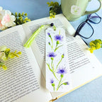 Aquarell Lesezeichen mit blauen Kornblumen, handgemalt, Unikat, 17x5,5 cm, mit Quaste
