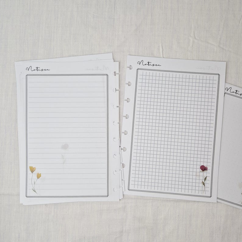 Notizeinlagen für Personal und A5 Planer, 90 g/m² Papier, liniert, kariert, gepunktet, blanko, 15/30/60 Blatt
