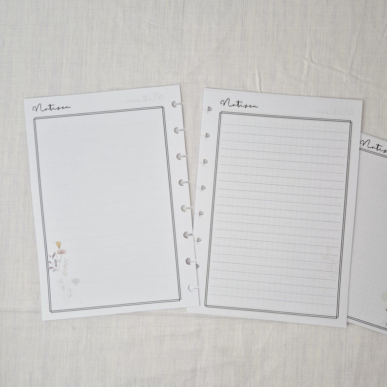 Notizeinlagen für Personal und A5 Planer, 90 g/m² Papier, liniert, kariert, gepunktet, blanko, 15/30/60 Blatt