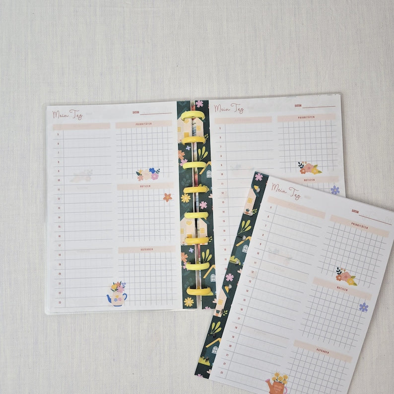 A5 Tagesplaner Blumenmuster Undatiert, 60 Seiten, Filofax & Happy Planner Kompatibel