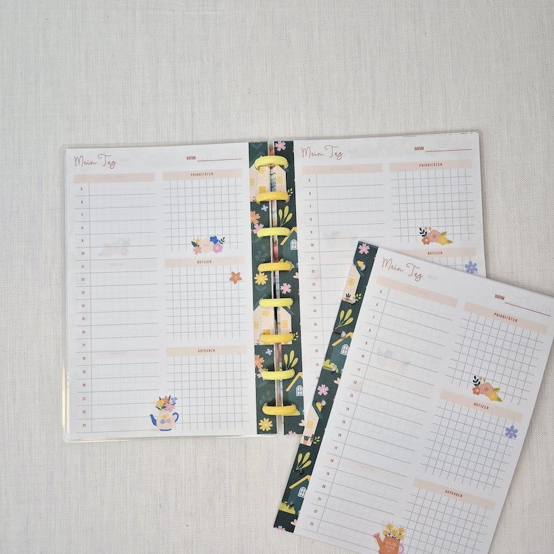 A5 Tagesplaner Blumenmuster Undatiert, 60 Seiten, Filofax & Happy Planner Kompatibel