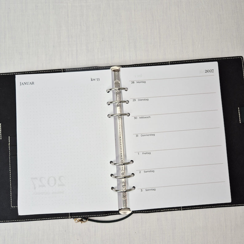 A5 Wochenplaner Nachfüllungen, Eine Woche auf 2 Seiten, Kalendereinlagen für Ringbuch, mit Notizseiten, 90g Papier