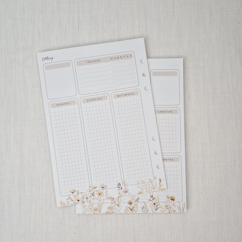 A5 Woche auf 2 Seiten Undatiert für Ringplaner oder Discbound Planer, 12 Monate, 75 Blatt
