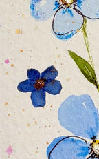 Aquarell Blumen Lesezeichen mit echter gepresster Vergissmeinnicht, handgefertigt, botanisch, 300g Papier