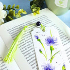 Aquarell Lesezeichen mit blauen Kornblumen, handgemalt, Unikat, 17x5,5 cm, mit Quaste