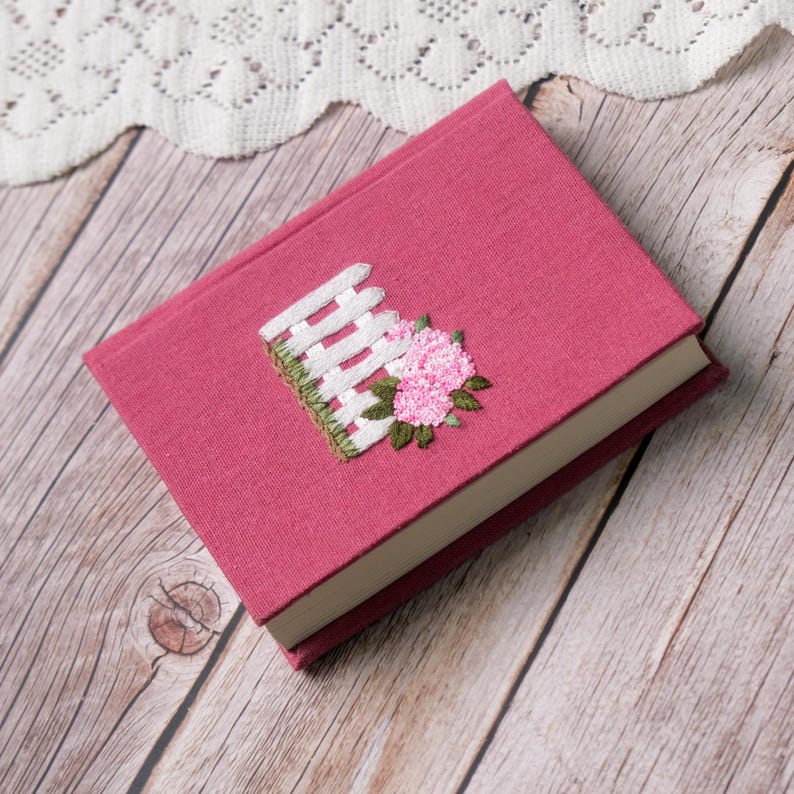 Handgesticktes Notizbuch A5 A6, Blumenmuster, Leinen Hardcover, Tagebuch