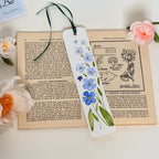 Aquarell Blumen Lesezeichen mit echter gepresster Vergissmeinnicht, handgefertigt, botanisch, 300g Papier